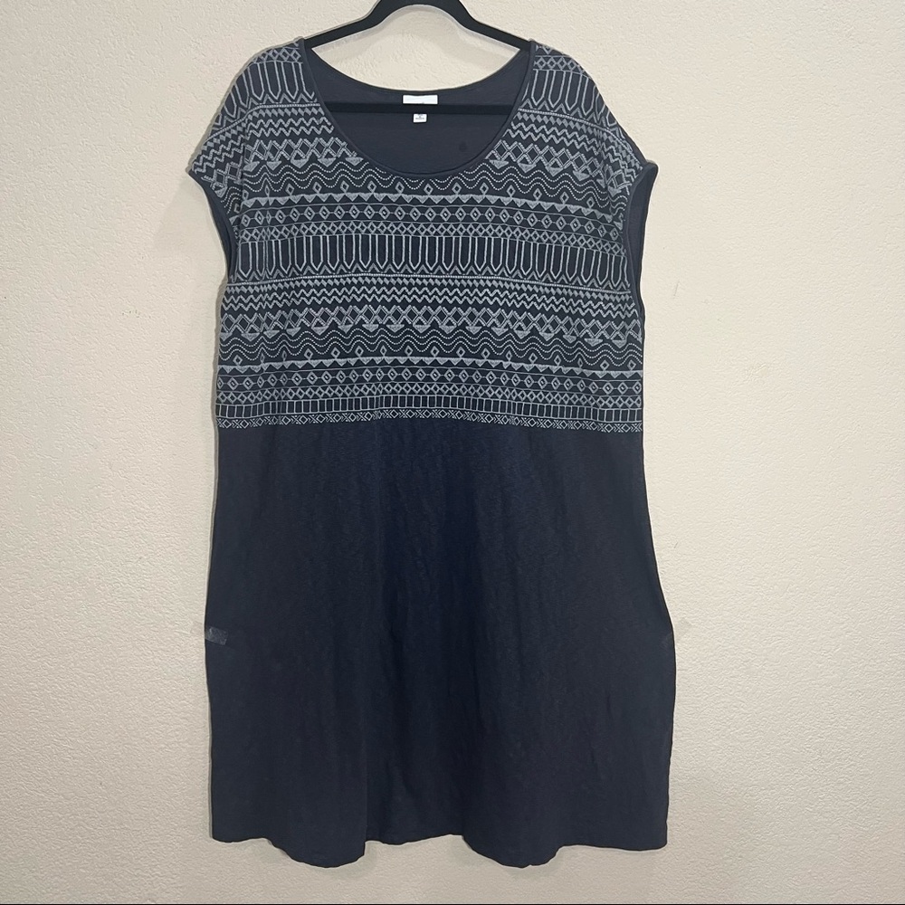 J. Jill Womens 2X Tunic Gray Dress Aztec Embroidered Boho Peasant Coastal Casual